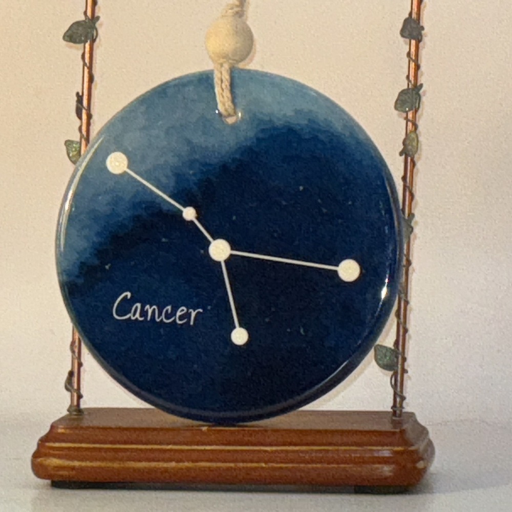 Ceramic Cancer Ornament 4" Diameter Graduated Blue Sparkly White Constellation